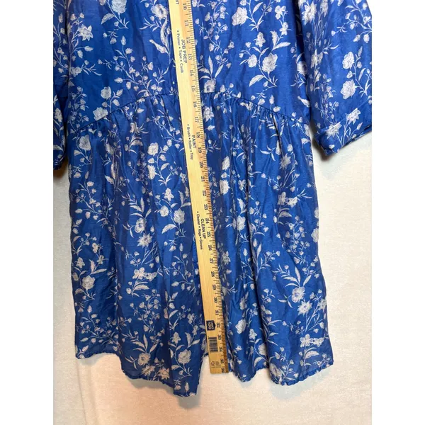 Tuckernuck Limoges Floral Royal Blue Shirt Dropped Waist Mini Dress Size M - Image 10