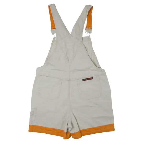 Vintage 90s Bum Equipment Jeans Khaki & Orange Denim Overall Shorts - Image 4