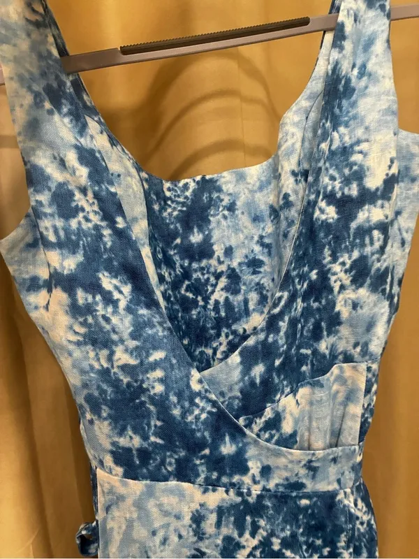 Reformation Blue Linen Tie-Dye Midi Dress M - Image 4