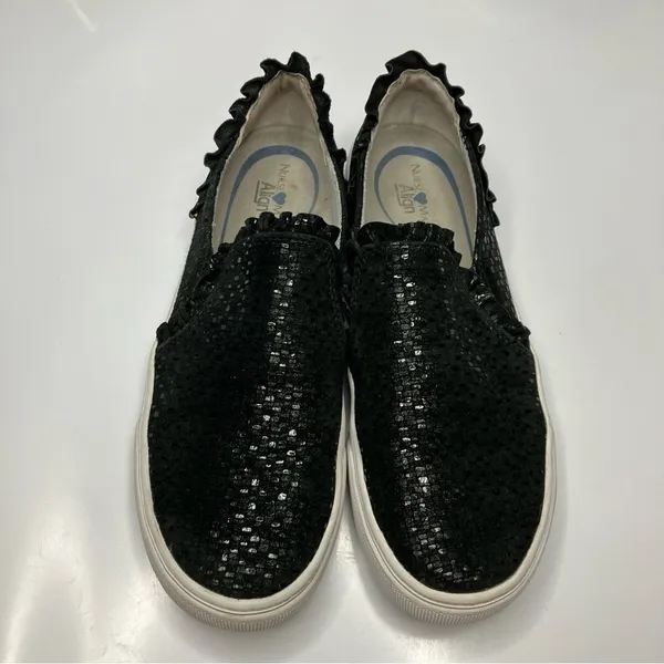 Nurse Mates by Sofft Farrah ruffle black leather slip on sneakers size‎ 8.5 - Image 3