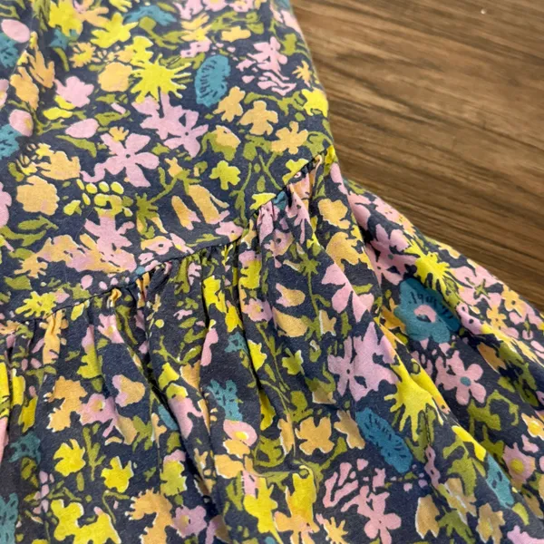Free People Floral MIDI Skirt Smock Waist Yellow Gray Green Blue Small - Image 6