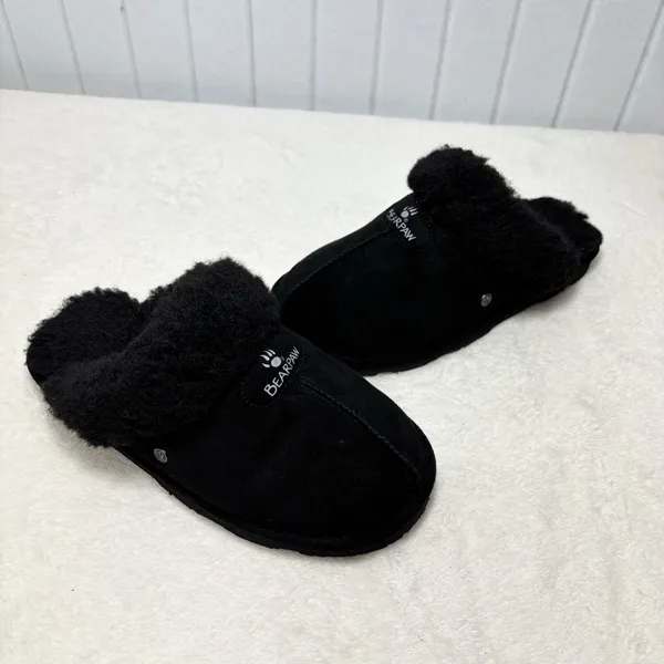 BearPaw vegan faux‎ fur Loki women black slippers Size 7 - Image 2