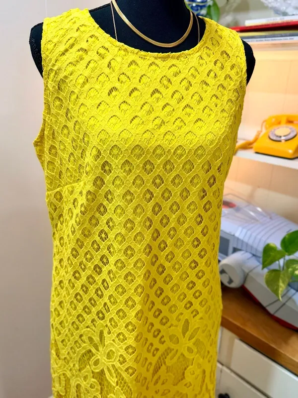 Zac & Rachel Yellow Lace Dress Size 10 Lined Wedding Guest Summer Floral Feminin - Image 3