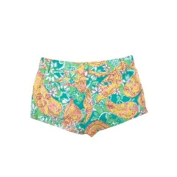 Lilly Pulitzer Walsh Pop Goes The Lemur‎ Yellow Turquoise Paisley Shorts Size 6 - Image 2