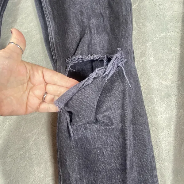 Abercrombie & Fitch 90s Straight Jeans‎ Womens 12/31 Ultra High Rise Rips Fringe - Image 7