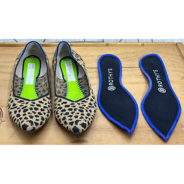 Rothy's Leopard Print Flats The Pointe Toe Black Tan Womens Shoes Size 9 - Image 9