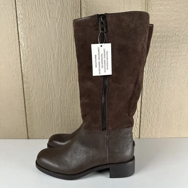 Coach Bailey Brown Leather/Suede Side Zip Mid Calf Boots Size 8B Shearling Lined - Image 4