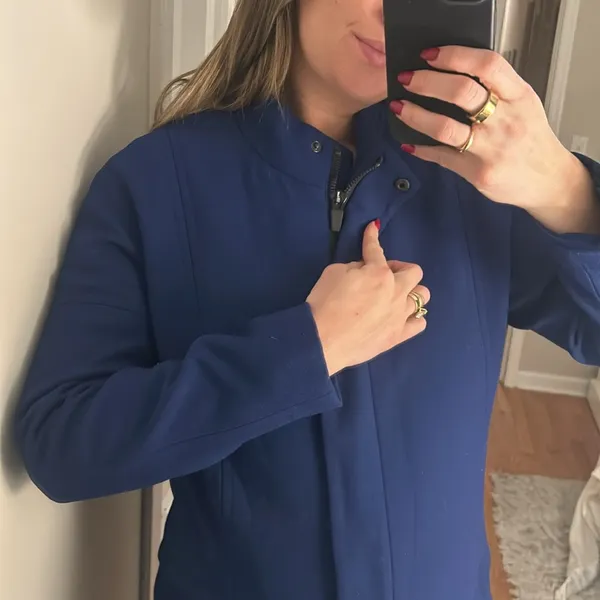 Blue long wool blend pea coat winter jacket! Size 6R! - Image 10