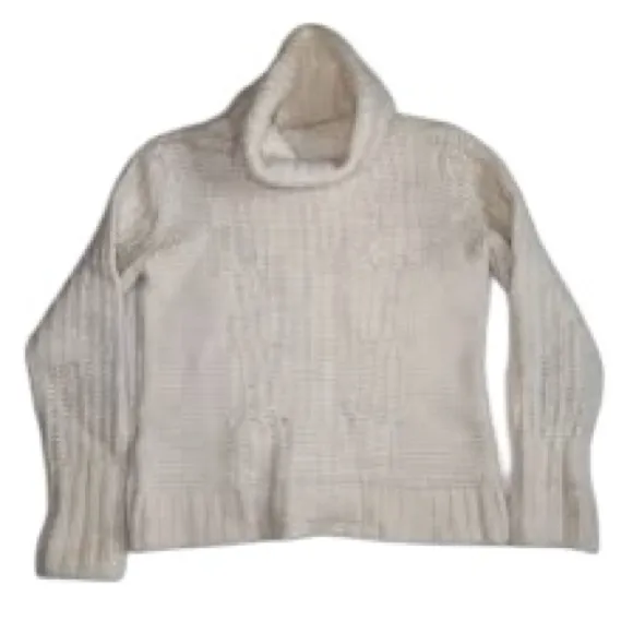 Banana Republic Merino Wool Blend Chunky Turtleneck Sweater Womens Small Oatmeal - Image 7