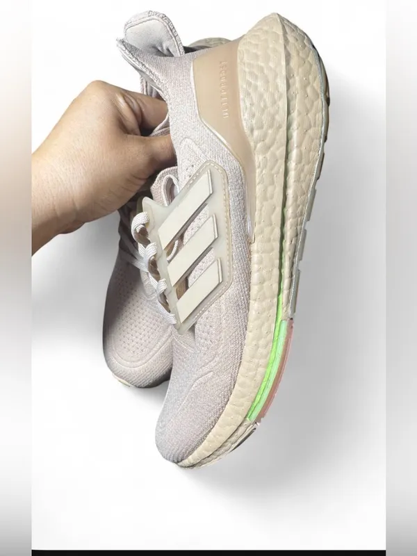 adidas woman Light Beige Knit Running Sneakers - Image 7