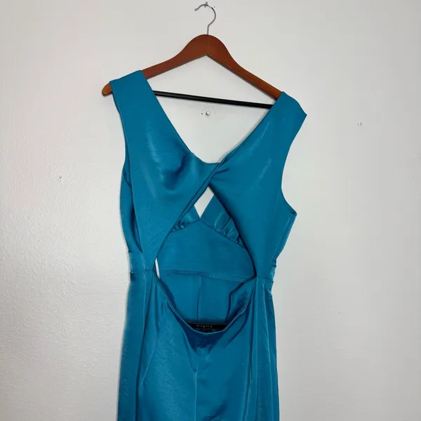 Lulu's Remarkable Style Blue Satin Twist-Back Cutout‎ Wide-Leg Jumpsuit - Image 8