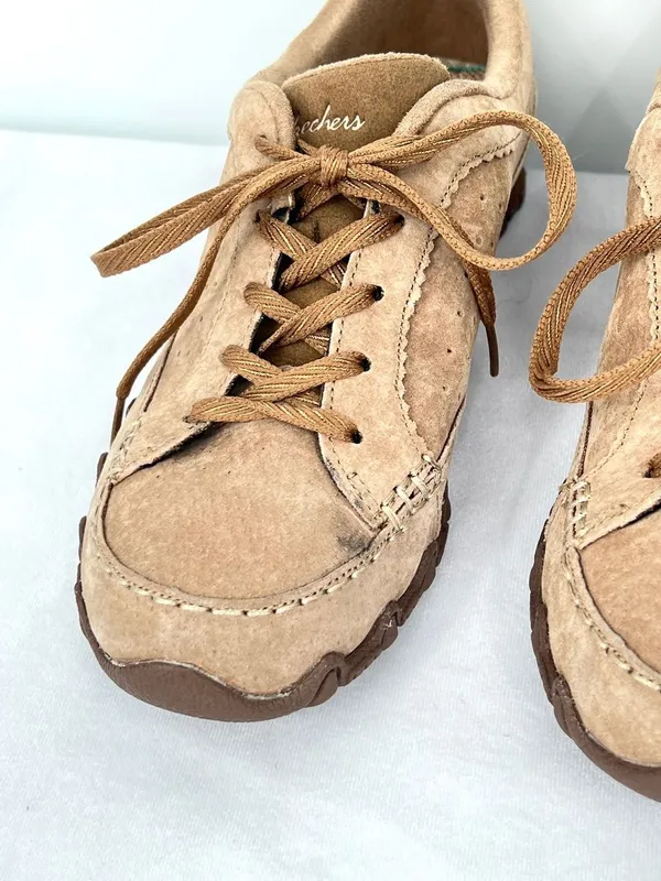 Skechers Relaxed Fit Suede Leather Oxford Sneakers Tan DSCH 44703 Women Size 6 - Image 3