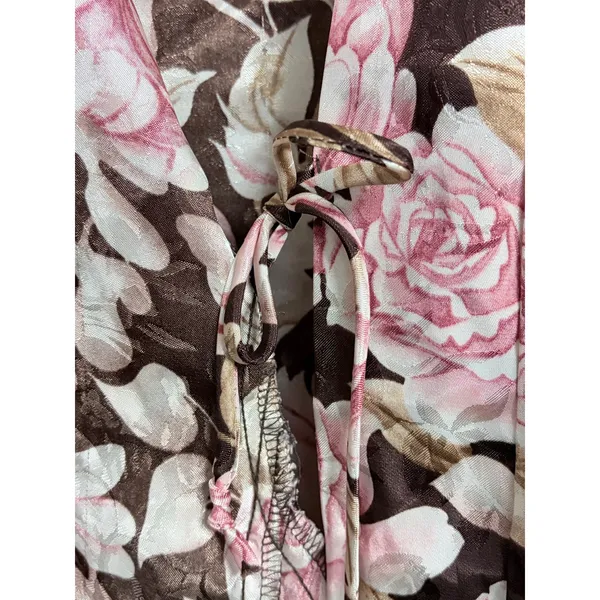 Floral Rose Brown Satiny Vintage Robe Kimono size Small/Medium - Image 9