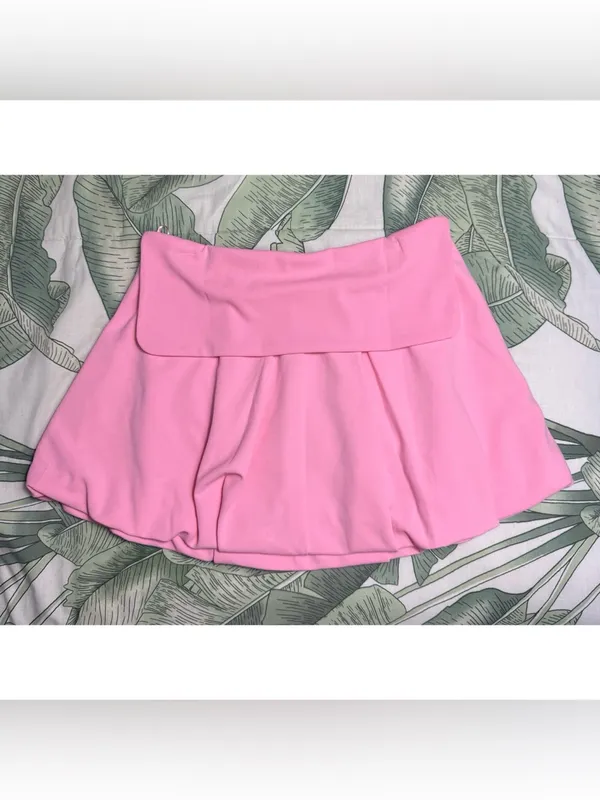 Zara Bubblegum Pink Mini Bubble Skirt Fold Over Waist Lined Pull On Small NWOT - Image 3