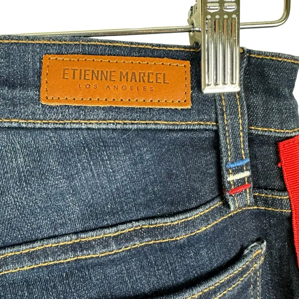 Etienne Marcel Designer Dark Wash Red Ribbon Side Zipper Cropped Jeans Size‎ 24 - Image 7