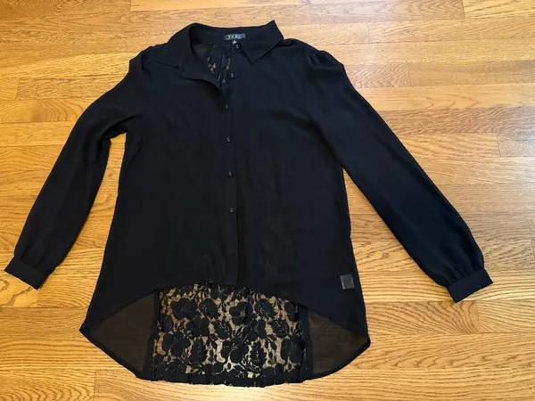 TCEC Black Sheer Button-Up Blouse size S/M - Image 8