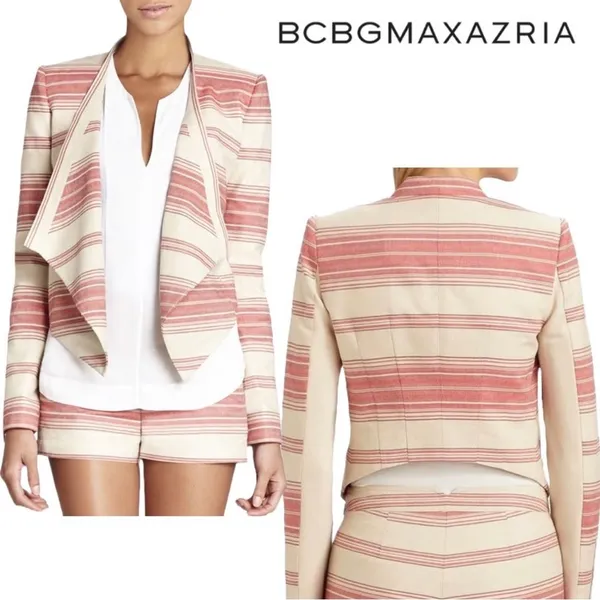 NEW BCBGMAXAZRIA Abbey Cropped Relaxed‎ Blazer Jacket Red Multi Coastal Office - Image 2
