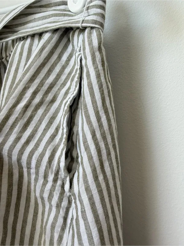 Talbots Linen Green and White Midi A-Line Skirt with Tie Front Size Medium - Image 5