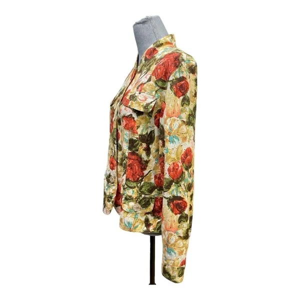 BAMBOO TRADERS Floral Cotton Eyelet Lined Short Blazer/Jacket - Size Large - Image 5