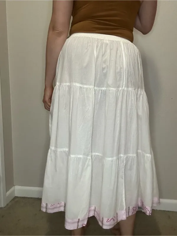 Fabriko Semi-Sheer White Tiered Maxi Skirt Size Large Cottagecore Boho Fairy - Image 4