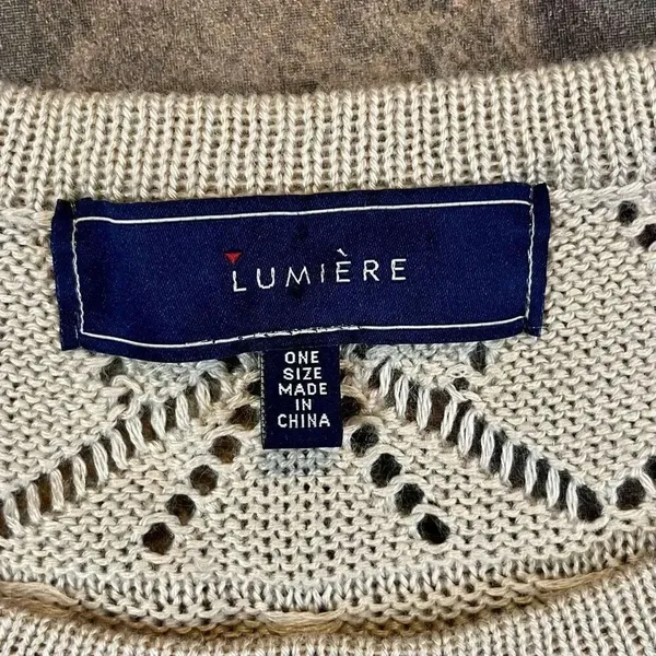 Lumiere Women’s Tan Knit Crochet Poncho Blouse One Size - Image 11