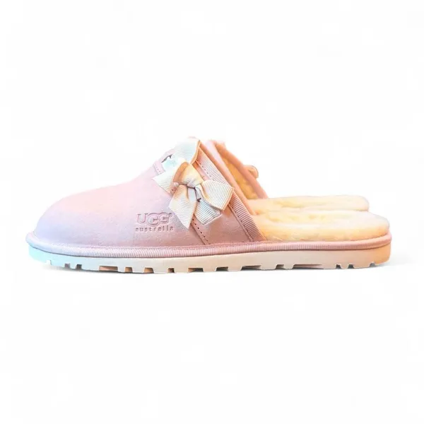 UGG Scuffette Pink Suede Shearling Bow Slippers Women’s Size 7 Cozy Mule - Image 5
