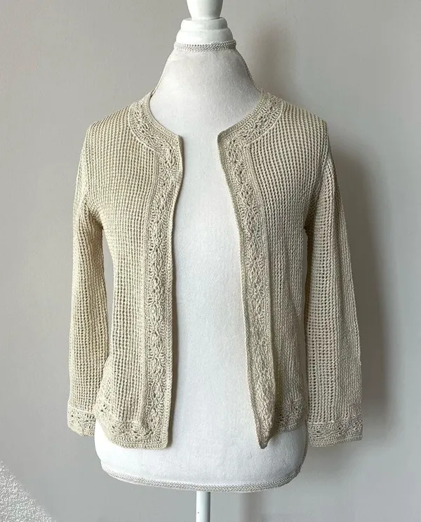 Tory Burch Tan Crochet Open Cardigan Sweater Size XS - Image 5
