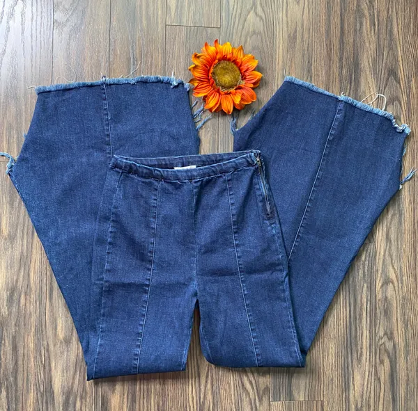 FOR THE REPUBLIC Hi-Low Raw Hem Bell Bottom Jeans | 6 - Image 5