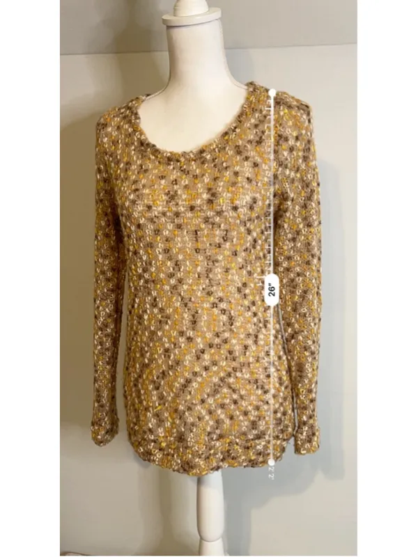 Open Back Brown Yellow Knit Sweater M Size M - Image 3