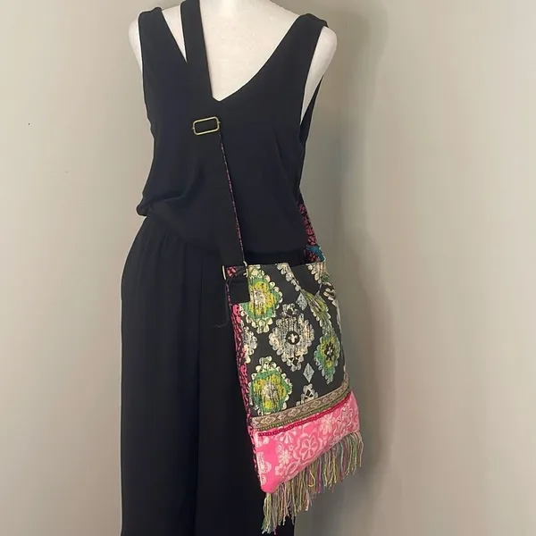 MUDD Bohemian Crossbody Bag Adjustable Strap Colorful‎ Fringes - Image 2