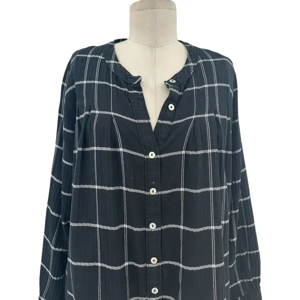 Madewell Collarless Shirtdress in Windowpane True Black‎ Size Medium - Image 4