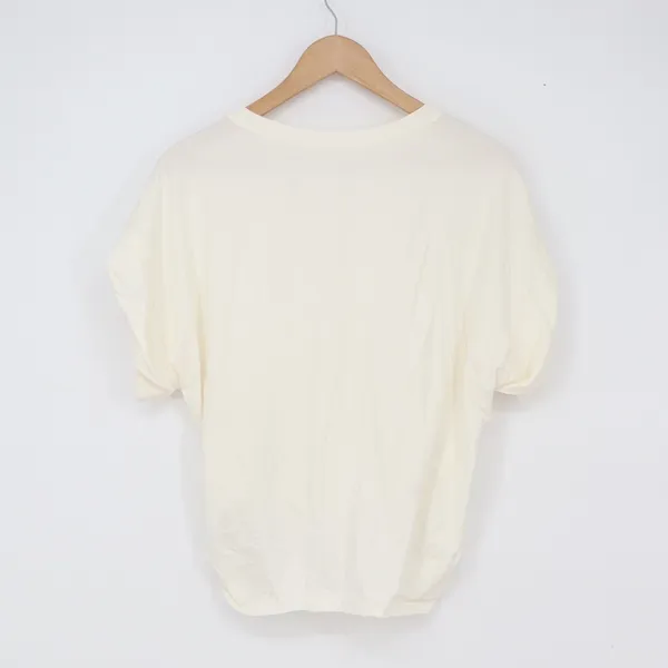 MOTF T-Shirt Women's M Cream Ruched Draped Front Short Sleeve - Image 5