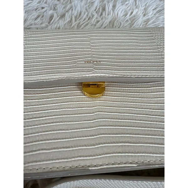 JW PEI Cream Lizard Embossed Leather‎ Flap Shoulder Crossbody Bag Gold Hardware - Image 6