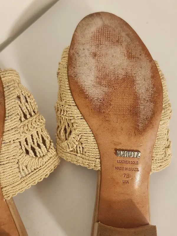 Schutz Cream Macrame Slide Sandals with Leather Sole Size 7 - Image 9