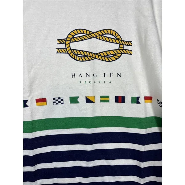 Vtg‎ Hang Ten Mens Sweatshirt Regatta Nautical Striped Collared Made in USA Sz L - Image 3