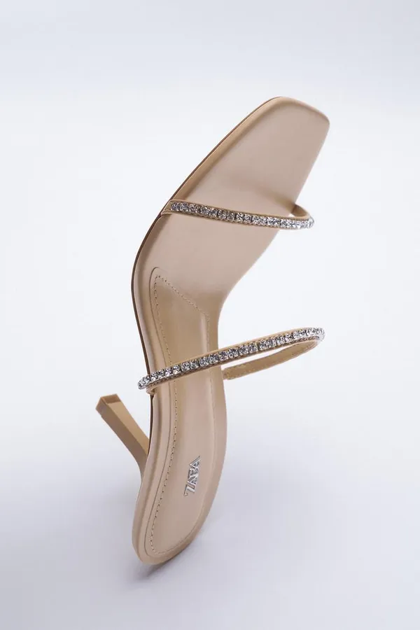 ZARA Nude Rhinestone Open Toe Mule Heels - Image 4