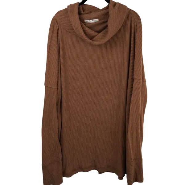 We The Free Womens Ribbed Brown Cowl Neck Long Sleeve Sweater‎ Size XL Boho - Image 3