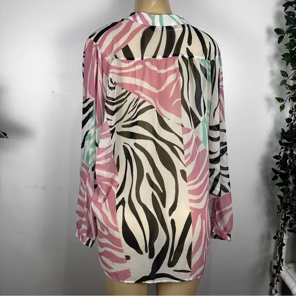Zara Chiffon Tropical Blouse Sz XL Long Sleeves Shirt Top - Image 5