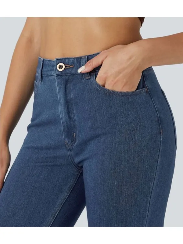 Halara Small Flex High Waisted Zipper Pocket Casual Jeans Blue Womens Regular In - Image 2
