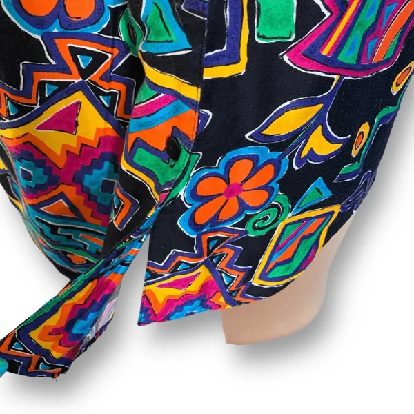 Vintage‎ Shirt Black Rainbow Floral Abstract Art Button Up Unisex Maximalist - Image 4