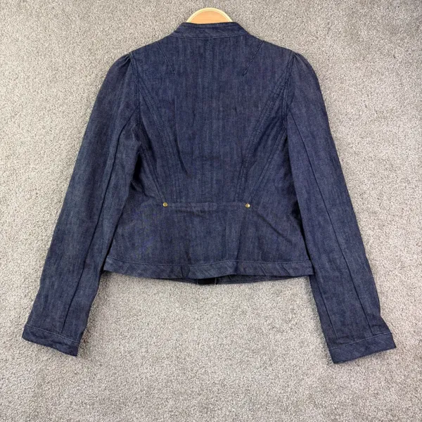 Louie Women 4 Dark Wash Denim Military Jacket Cropped Structured Fitted Moto Y2K - Image 3