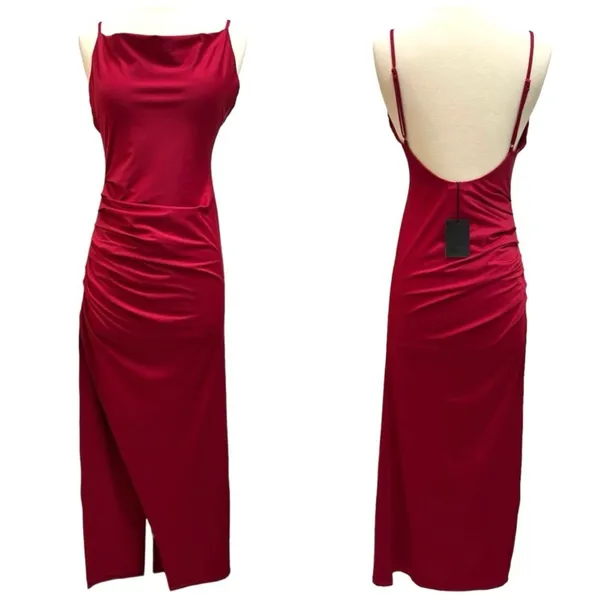 NWT NBD REVOLVE Take It All Maxi Dress Ruche High Slit in Berry Red Size S - Image 4