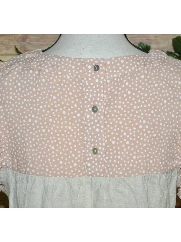 Entro Beige Pink Cap Sleeve Tiered Top Size S Striped Polka Dots Shabby Chic - Image 8