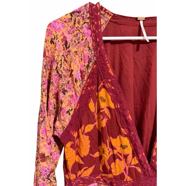 Free People‎ Tilda Wrap Dress Firebrick Floral Women's Size Medium - Image 7