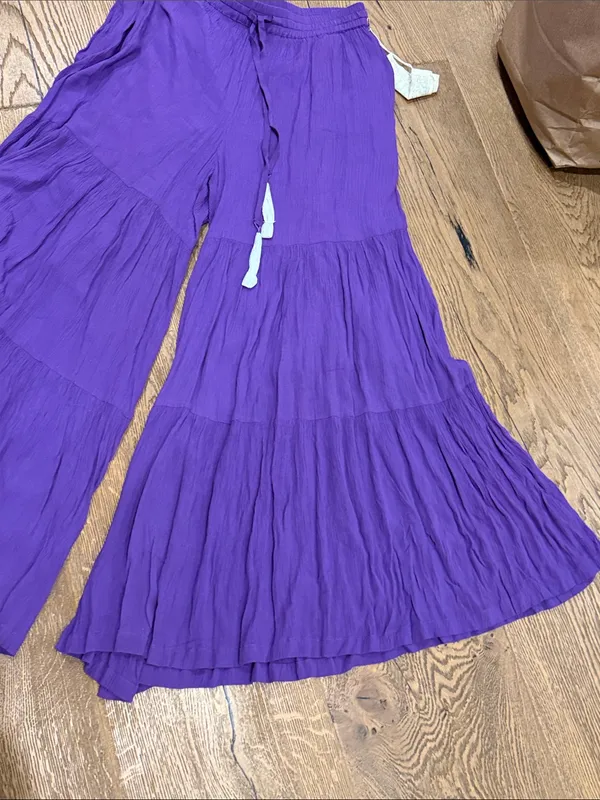 Aratta Wide-Leg Tiered‎ Pants in Vibrant Purple medium nwt - Image 3