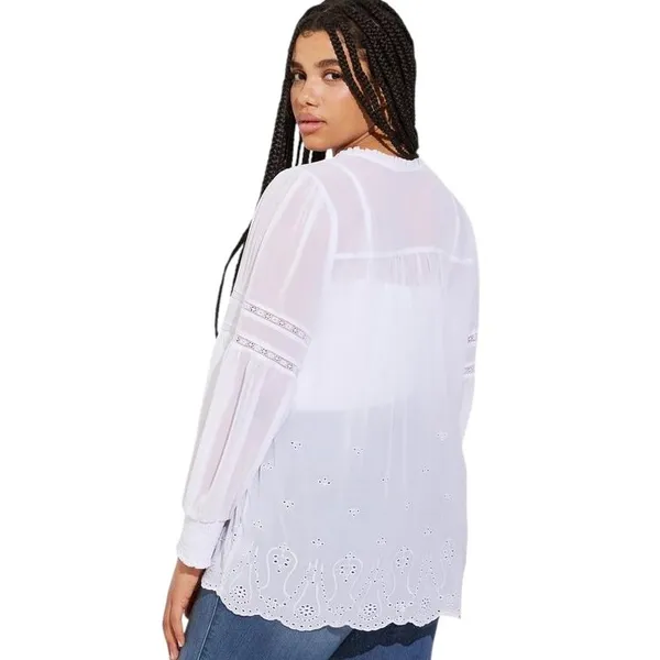 Torrid Plus Size 1X Top Chiffon Ruffle White Eyelet‎ Embroidered Bishop 1289 - Image 2