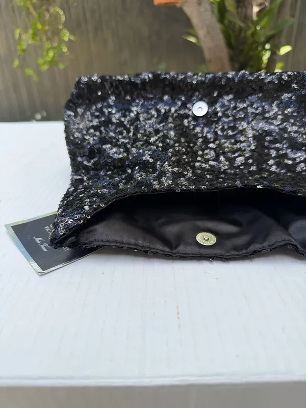 Victoria’s Secret Black Sequin Clutch Cosmetic Bag NWT Give Me VS Evening Pouch - Image 3