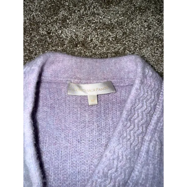 LoveShackFancy Cardigan Women XS Lavender Good Wool Cashmere Cropped Ribbed Puff - Image 5
