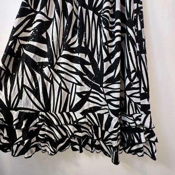 MSK Women Black White Tropical Palm‎ Sequin Ruffle Midi Dress 14W New - Image 6