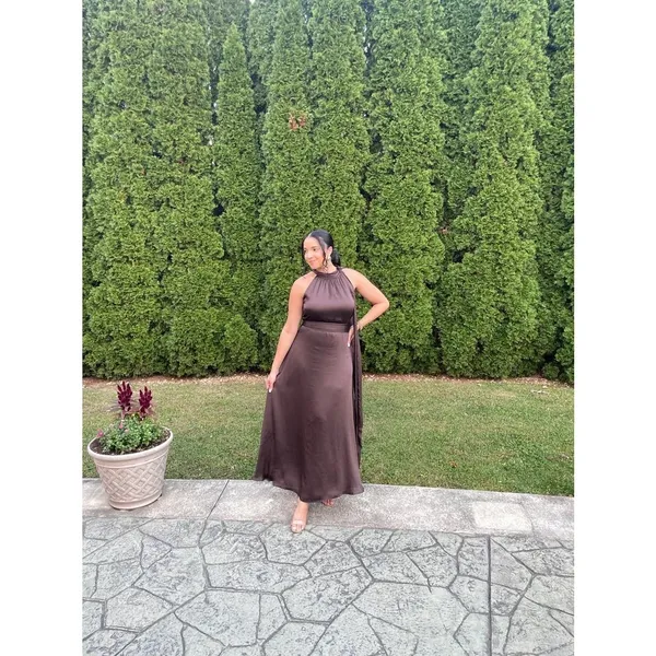 SACHIN & BABI Brown Sleeveless Tie Neck Banded Waist Kayla A-Line Gown Size 0 - Image 14